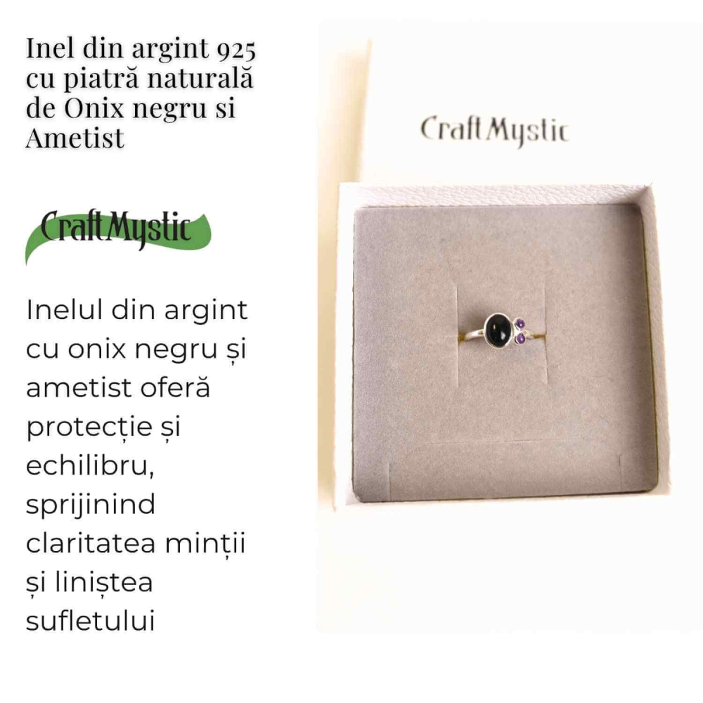 Inel argint 925 cu Onix Negru si Ametist – Protectie si Claritate Spirituala [3]