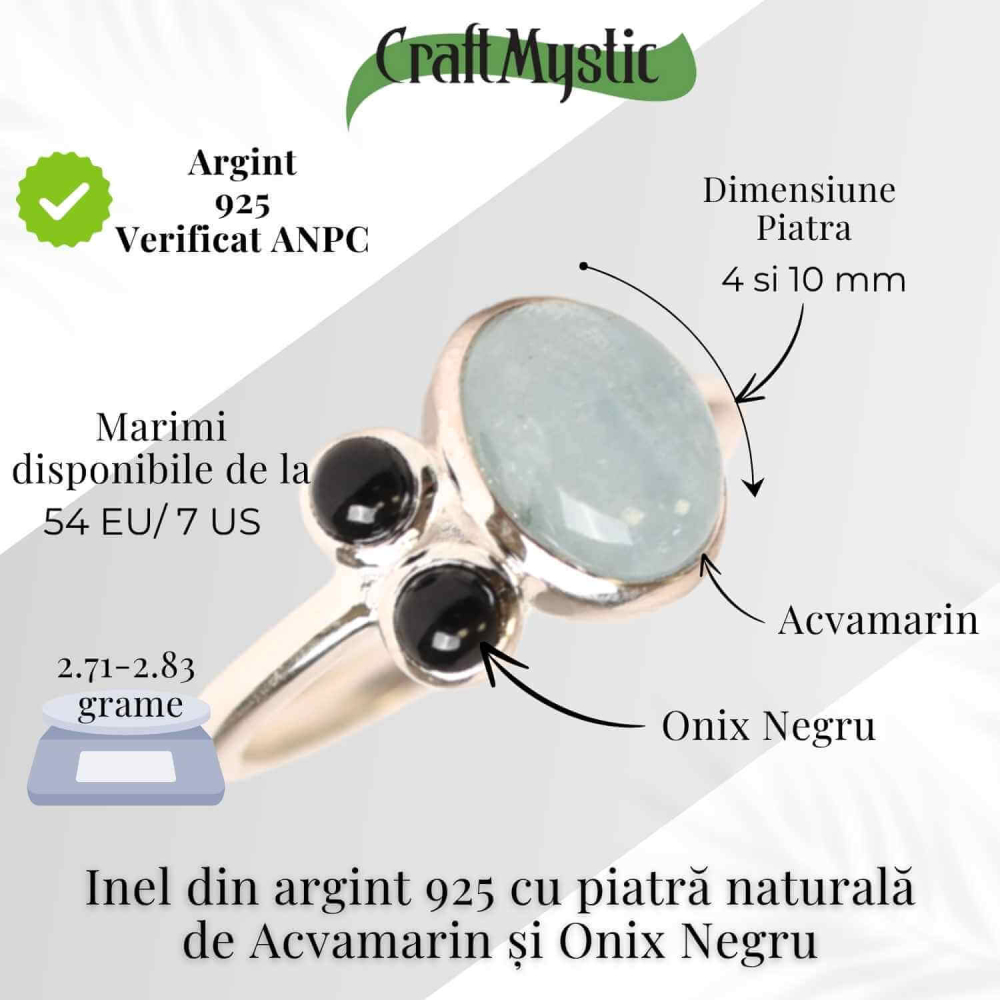 Inel argint 925 cu Acvamarin si Onix Negru – Claritate si Protectie [5]