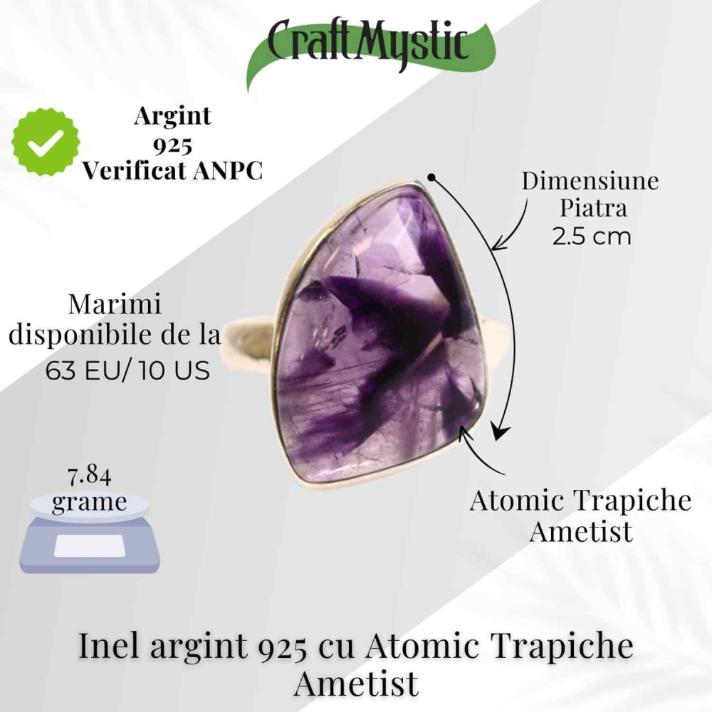 Inel argint 925 cu Atomic Trapiche Ametist triunghiular – Protectie si Claritate [5]