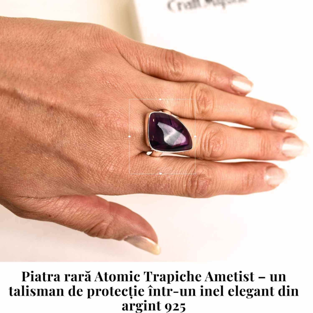 Inel argint 925 cu Atomic Trapiche Ametist triunghiular – Protectie si Claritate [2]