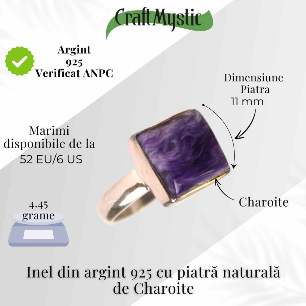 Inel argint 925 cu Charoite patrat – Transformare interioara si claritate spirituala [5]