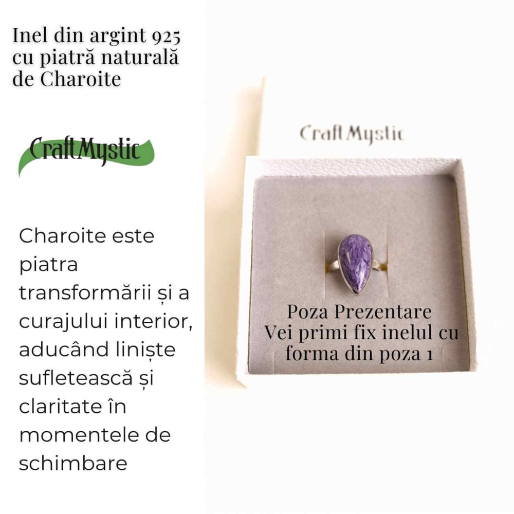 Inel argint 925 cu Charoite naturala triunghi – Transformare si echilibru interior [3]