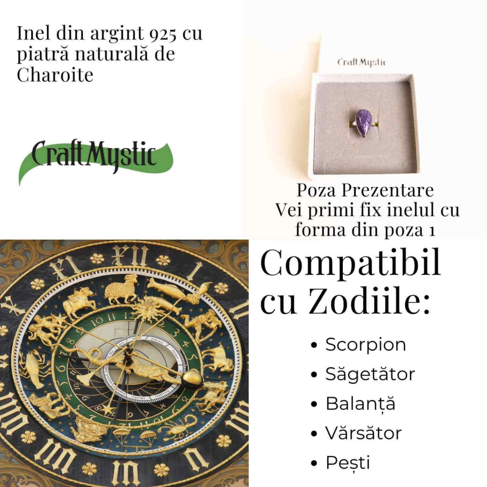 Inel argint 925 cu piatra naturala Charoite dreptunghiular [4]