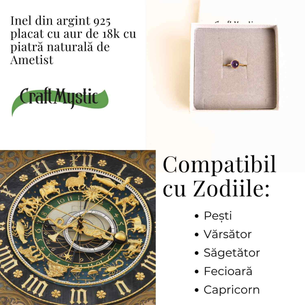 Inel Argint 925 placat cu aur 18K cu Ametist Rotund – Armonie si Claritate Spirituala [4]