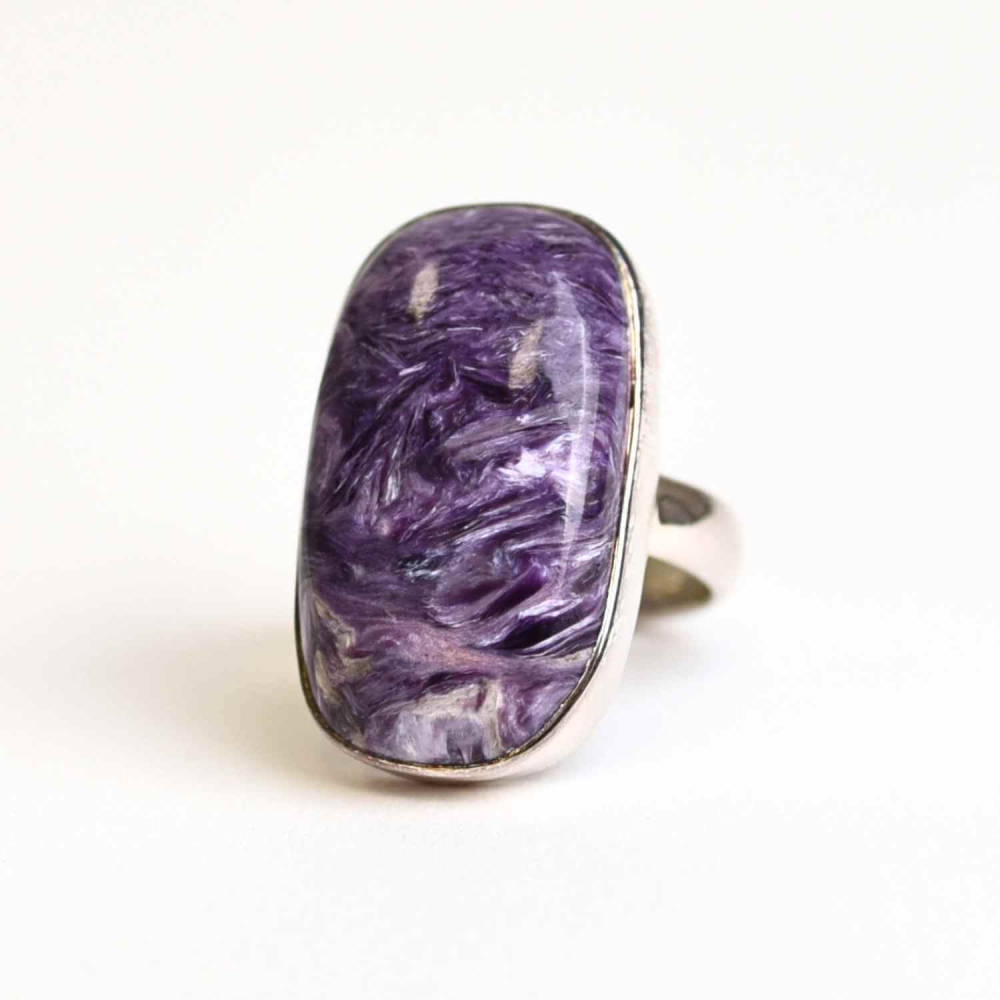 Inel argint 925 cu piatra naturala Charoite dreptunghiular