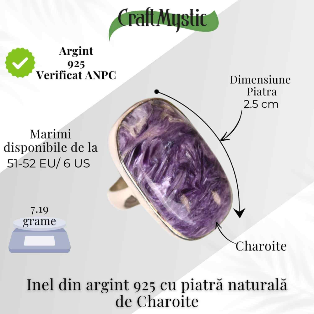 Inel argint 925 cu piatra naturala Charoite dreptunghiular [5]