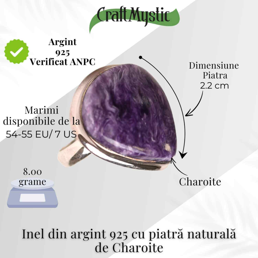 Inel argint 925 cu piatra naturala Charoite lacrima – Transformare si Putere Interioara [5]