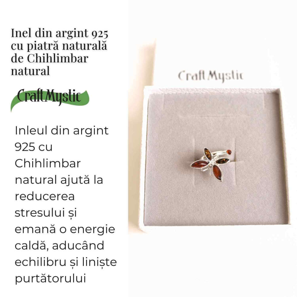 Inel Argint 925 cu Chihlimbar Natural in Forma de Fluture ajustabil – Renastere si Energie Solara [3]