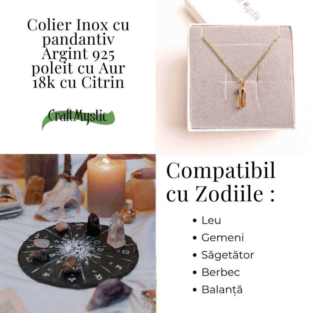 Colier Citrin Turnulet montura argint 925 placat cu aur de18k – Claritate Mentala si Energie Pozitiva [4]