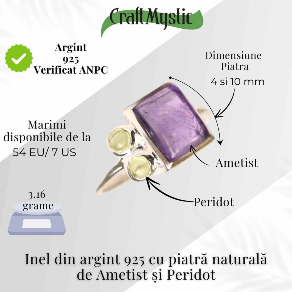 Inel argint 925 cu Ametist si Peridot – Echilibru si Vitalitate [5]