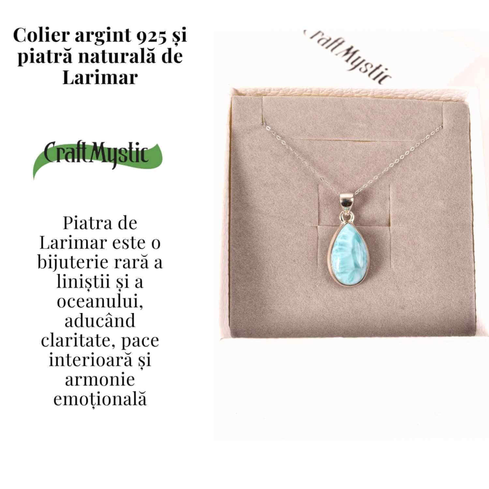 Colier Argint 925 cu Larimar in Forma de Lacrima – Liniste si Claritate Interioara [3]