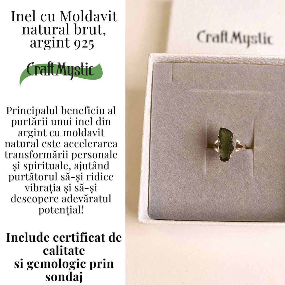 Inel argint 925 cu Moldavit natural brut – Bijuterie rara, energie cosmica [5]