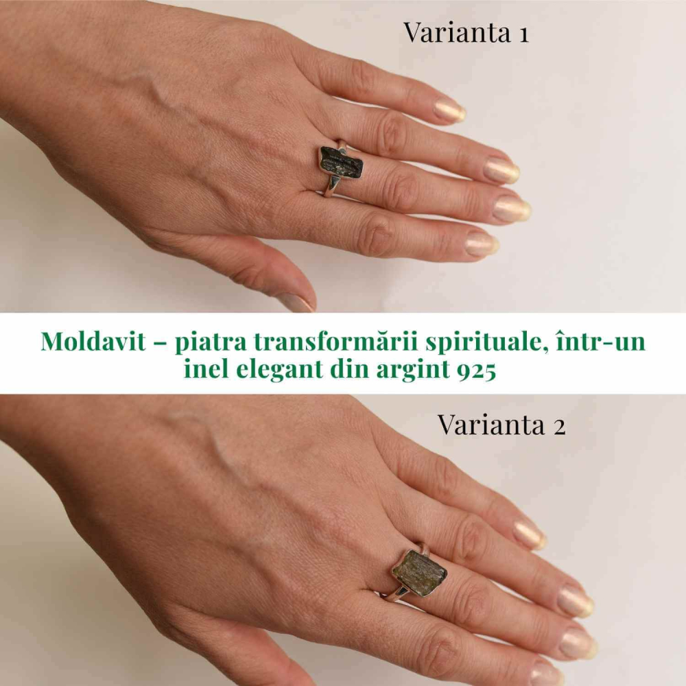Inel argint 925 cu Moldavit natural brut – Bijuterie rara, energie cosmica [3]