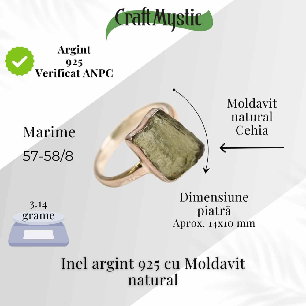 Inel argint 925 cu Moldavit natural brut – Bijuterie rara, energie cosmica [2]