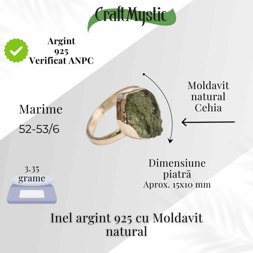 Inel argint 925 cu Moldavit natural brut Marime 53-54 (EU) / 7 (US) – Piatra transformarii spirituale [8]
