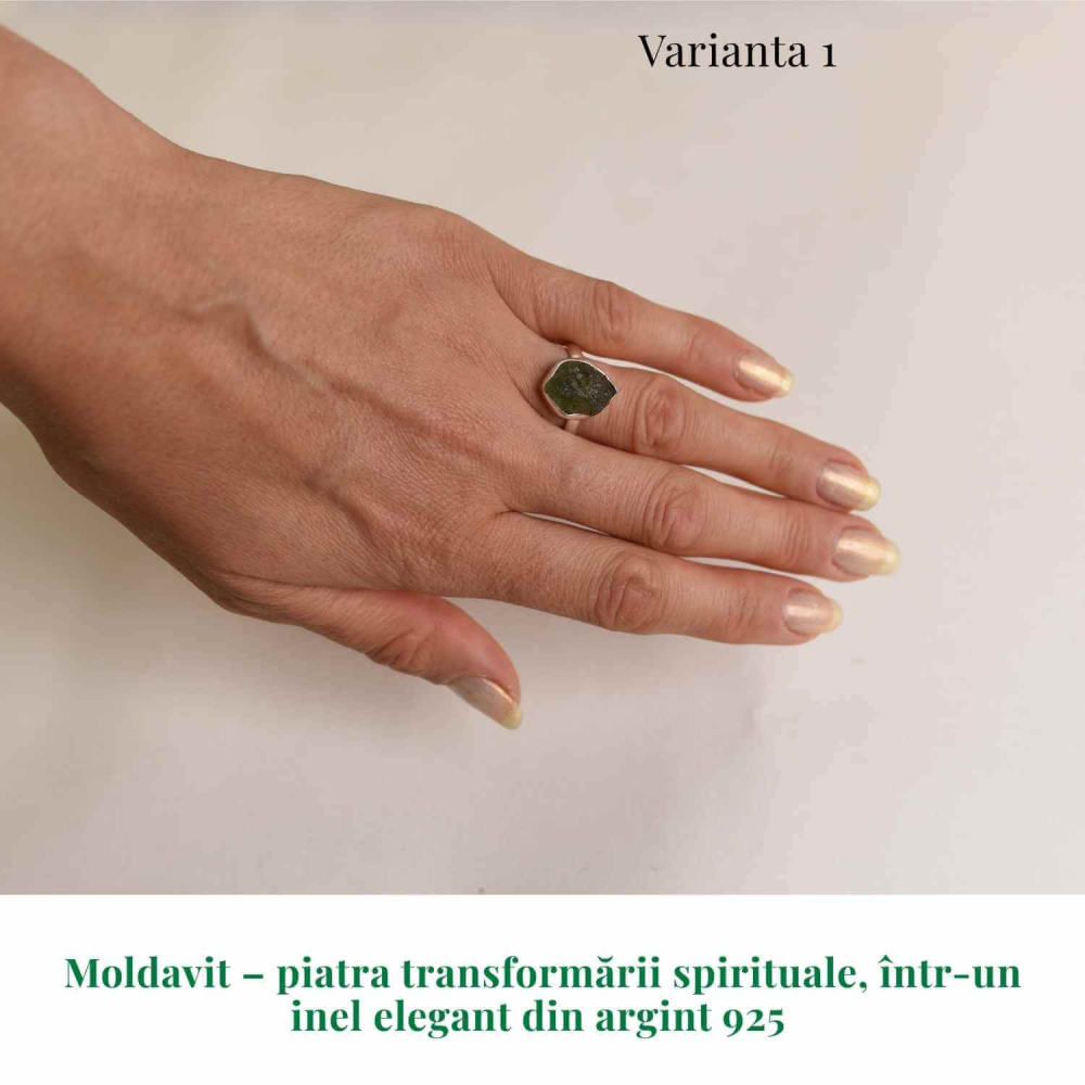 Inel argint 925 cu Moldavit natural brut Marime 53-54 (EU) / 7 (US) – Piatra transformarii spirituale [9]