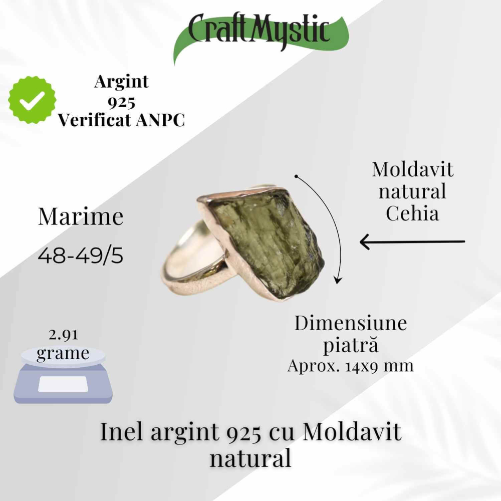 Inel argint 925 cu Moldavit natural brut – Bijuterie unica, piatra transformarii [2]