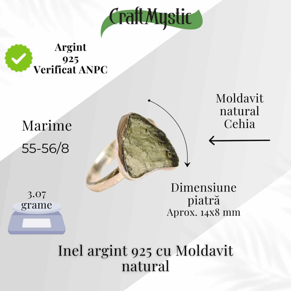 Inel argint 925 cu Moldavit natural brut Marime 55-56 (EU) / 8 (US) – Piatra transformarii spirituale - Copie [2]