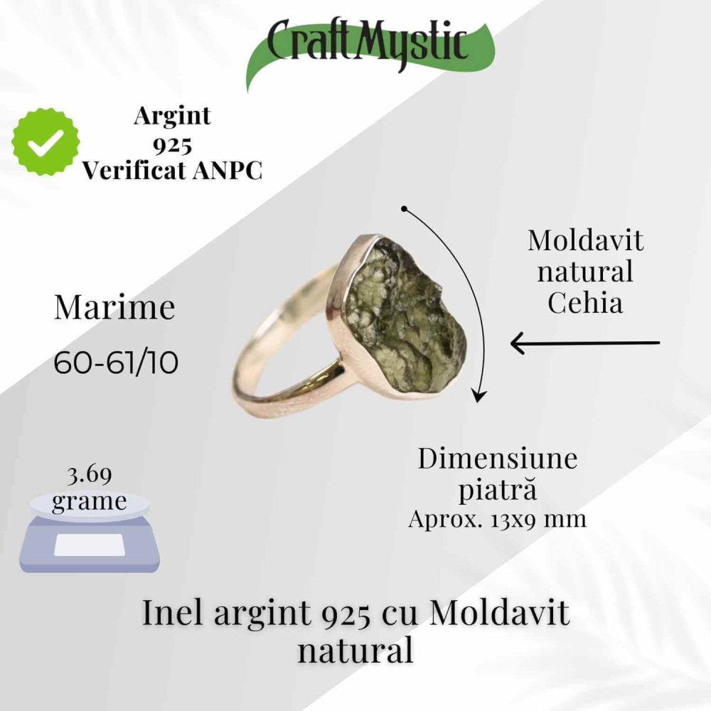 Inel argint 925 cu Moldavit natural brut – Bijuterie rara, talisman cosmic [2]