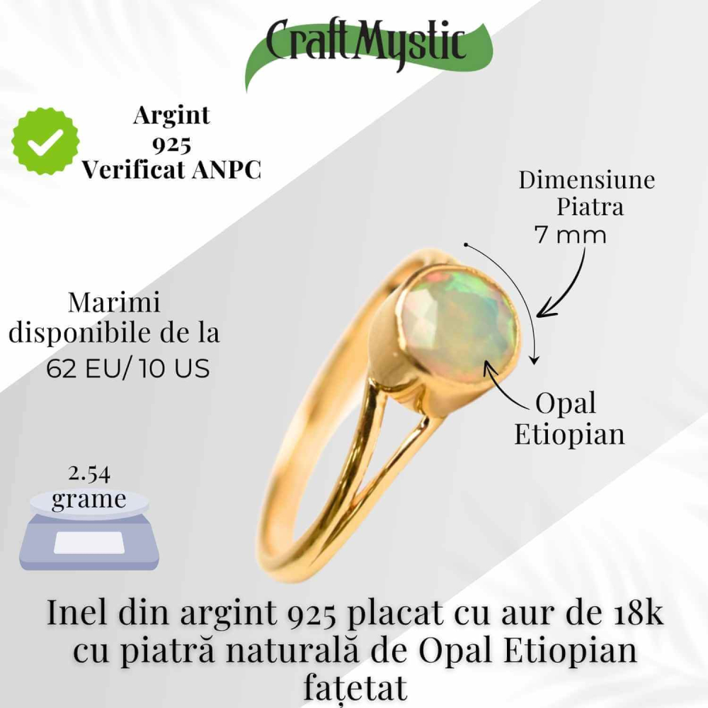 Inel Argint 925 placat cu aur 18K cu Opal Etiopian fatetat – Lumină și Magie Interioară [5]