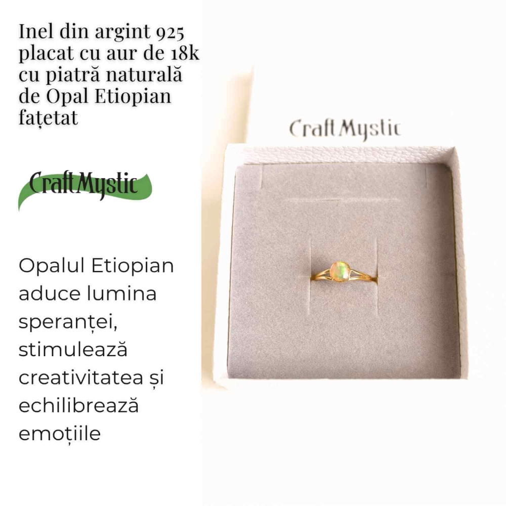 Inel Argint 925 placat cu aur 18K cu Opal Etiopian fatetat – Lumină și Magie Interioară [3]