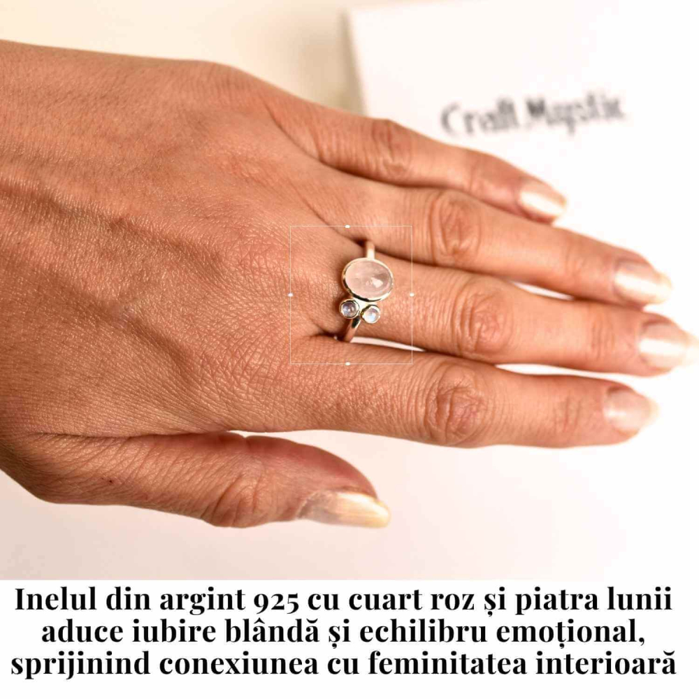 Inel argint 925 cu Cuart Roz si Piatra Lunii – Armonie si Iubire Divina [2]