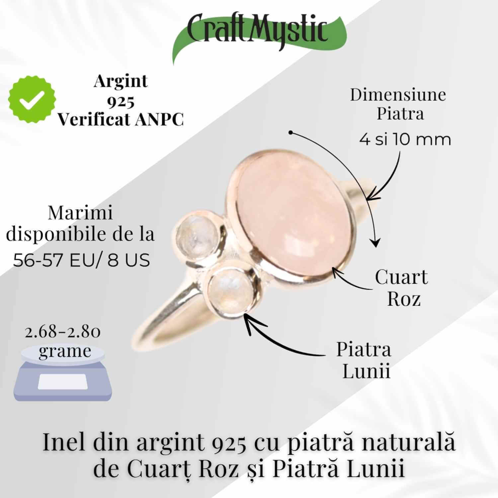 Inel argint 925 cu Cuart Roz si Piatra Lunii – Armonie si Iubire Divina [4]