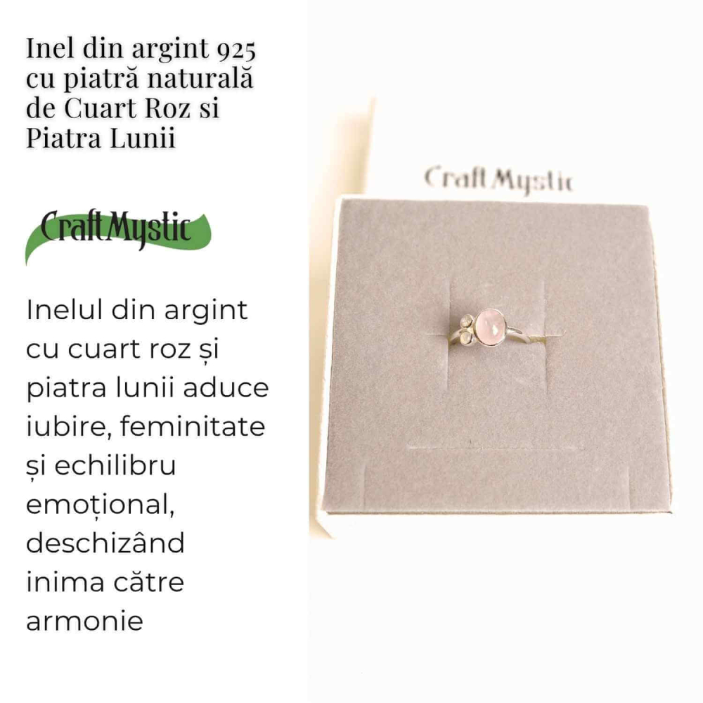 Inel argint 925 cu Cuart Roz si Piatra Lunii – Armonie si Iubire Divina [3]