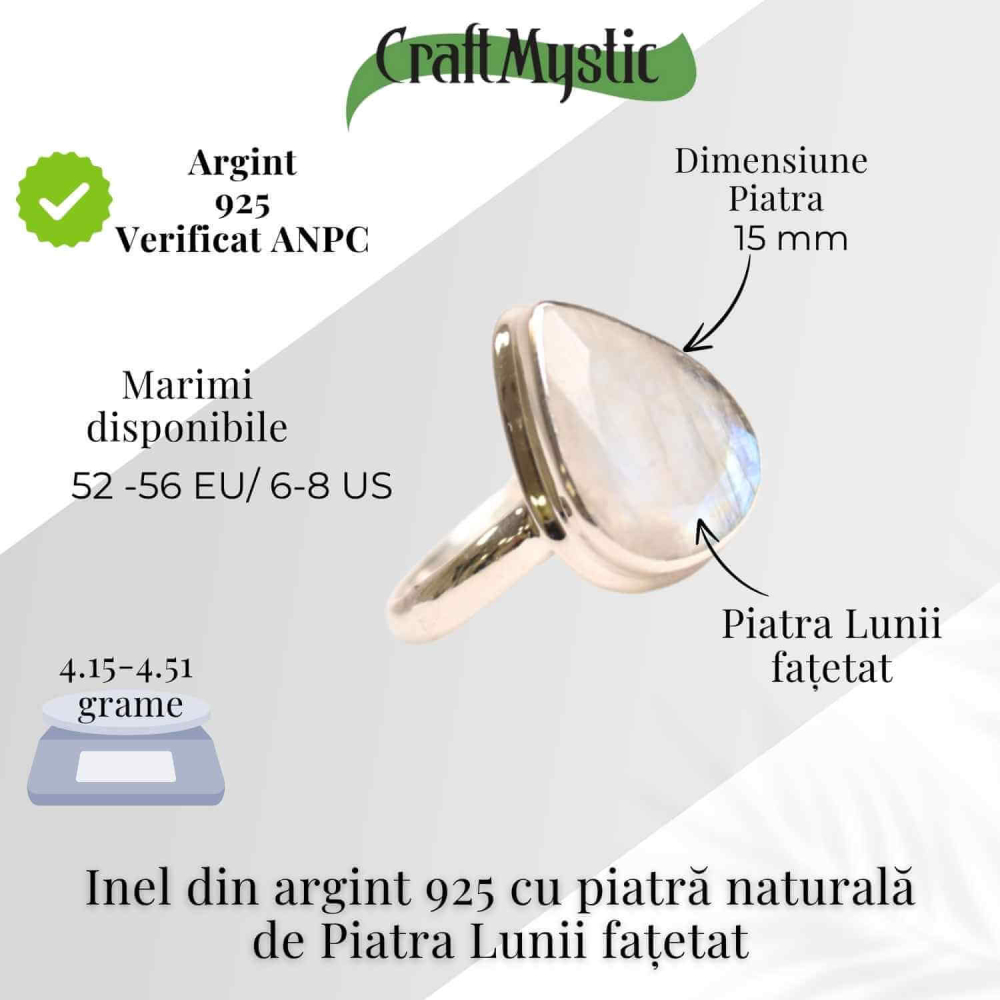 Inel Argint 925 cu Piatra Lunii Fatetata in Forma de Lacrima – Intuitie si Echilibru Emotional [5]
