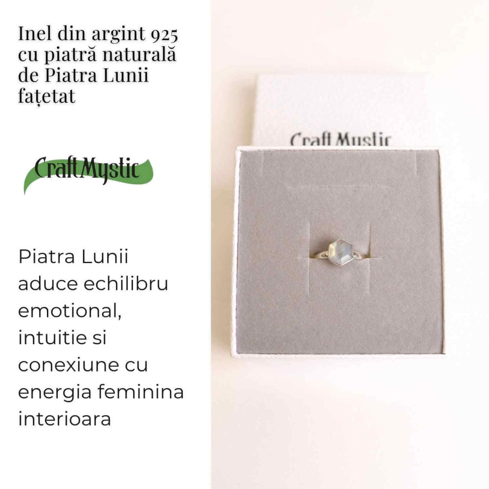 Inel Argint 925 cu Piatra Lunii Fatetata Hexagon – Intuitie si Feminin Sacru [3]