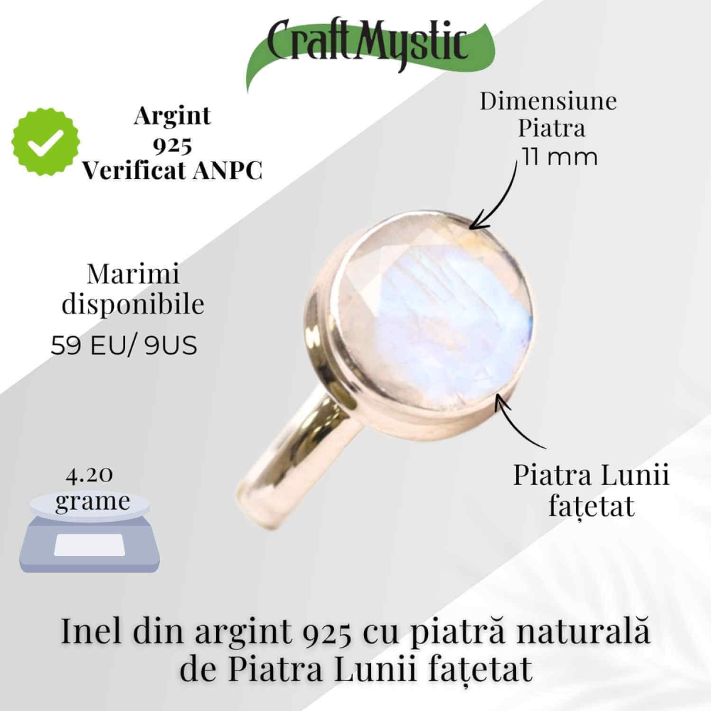 Inel Argint 925 cu Piatra Lunii Fatetata Rotunda – Claritate Emotionala si Energie Feminina [5]
