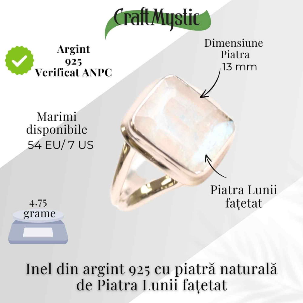 Inel Argint 925 cu Piatra Lunii Fatetata Dreptunghiulara – Echilibru Emotional si Claritate Interioara [4]