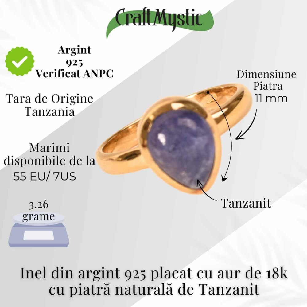 Inel Argint 925 cu Tanzanit in Forma de Lacrima  Marime 55 (EU) / 7 (US)– Transformare si Claritate Spirituala [4]