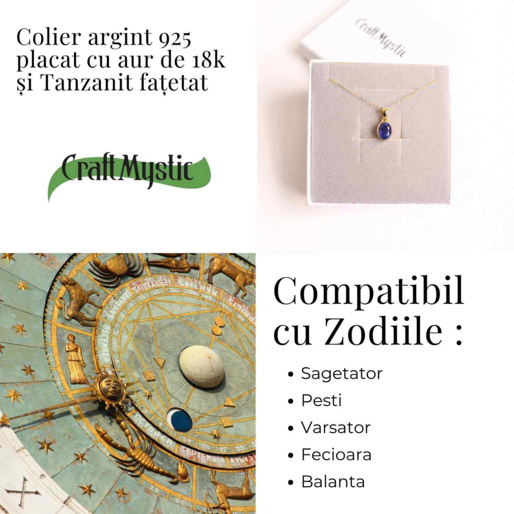 Colier Argint 925 Placat cu Aur 18K si Tanzanit Fatetat Oval – Claritate Spirituala si Transformare Interioara [4]