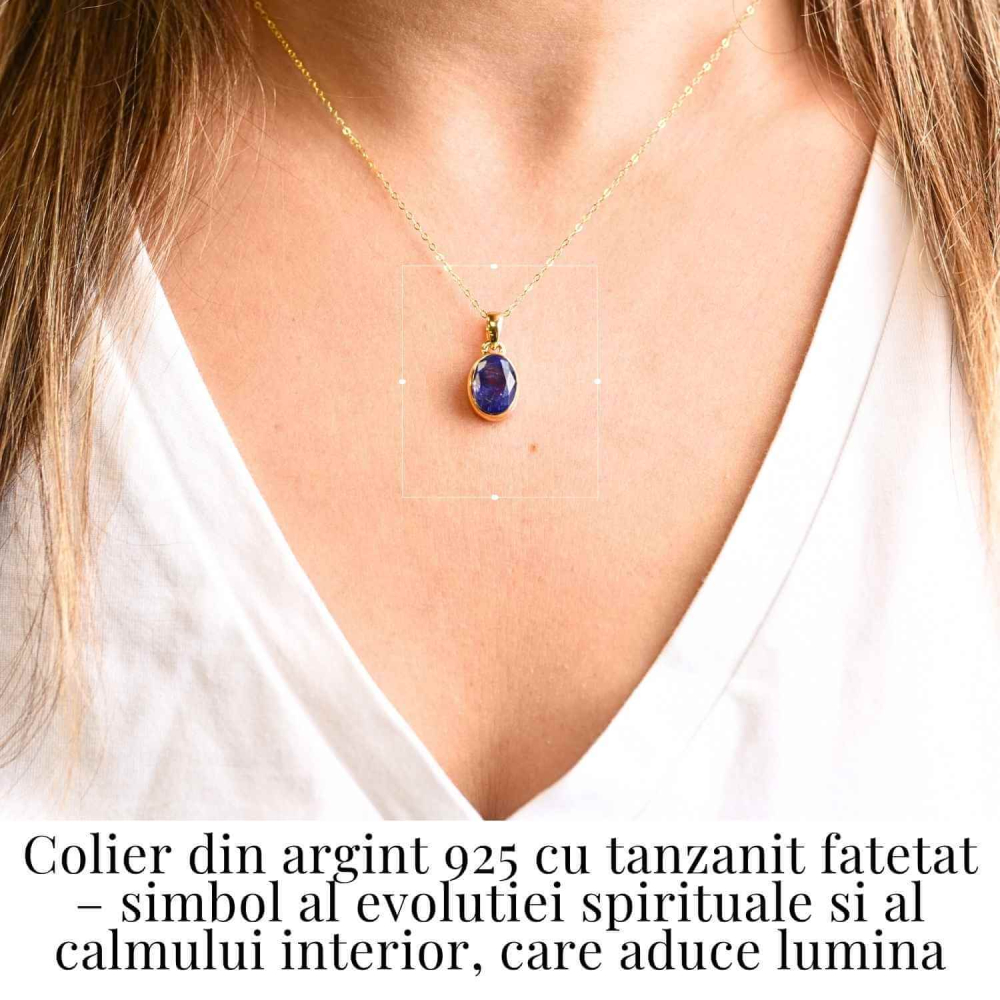 Colier Argint 925 Placat cu Aur 18K si Tanzanit Fatetat Oval – Claritate Spirituala si Transformare Interioara [2]
