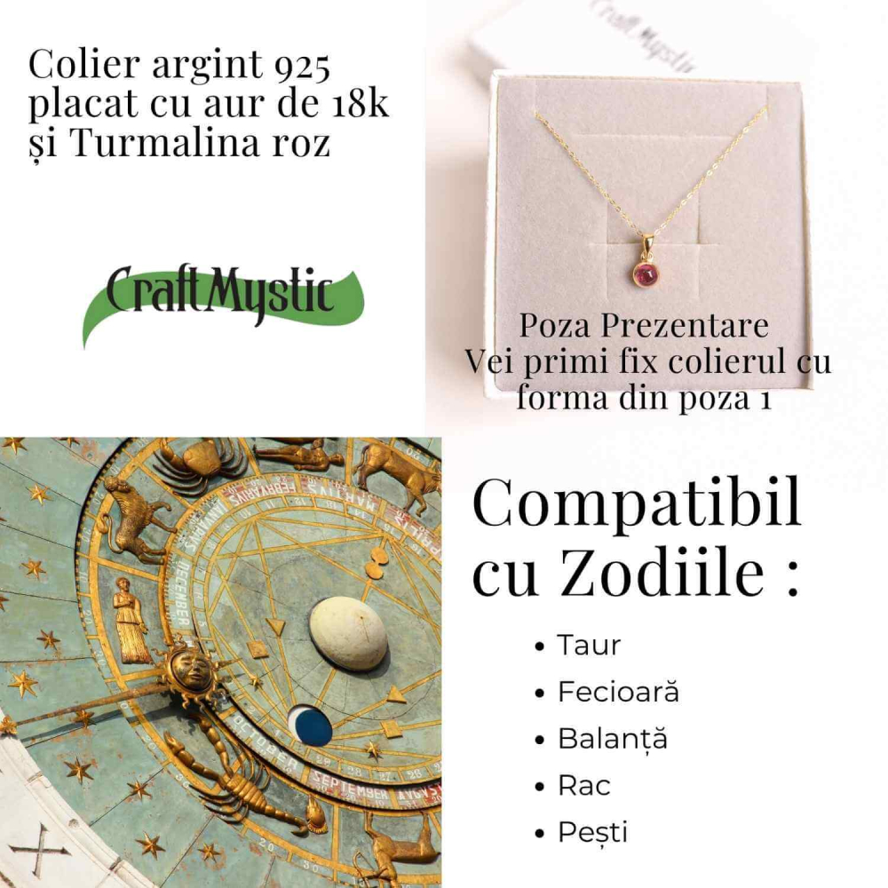 Colier Argint 925 Placat cu Aur 18K si Turmalina Roz Naturala – Iubire, Vindecare si Energie a Inimii [5]