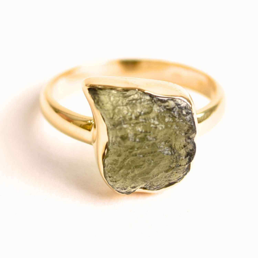 Inel din argint 925 cu Moldavit Natural placat cu Aur de 18K 3.39 gr Marime 56 (EU)   7.5 (US),   Deschide Calea Schimbarii si Intuitiei