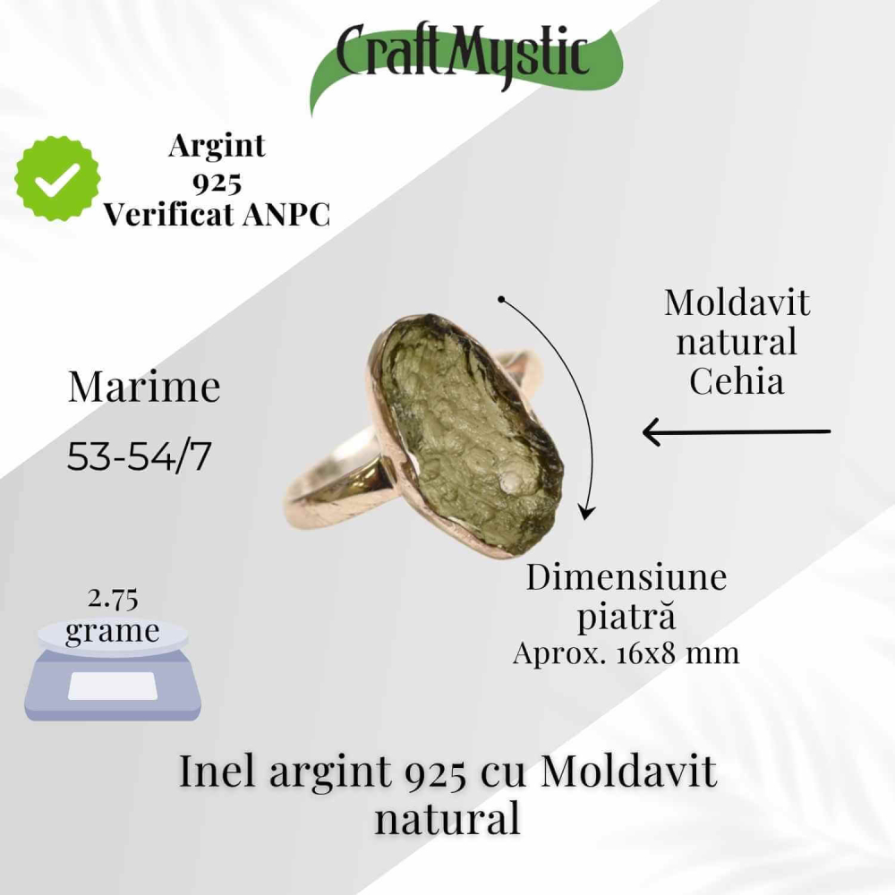 Inel argint 925 cu Moldavit natural brut Marime 53-54 (EU) / 7 (US) – Piatra transformarii spirituale [2]