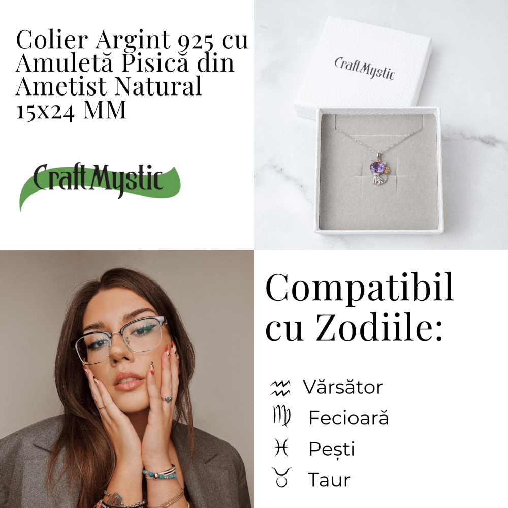 Colier Argint 925 cu Ametist Natural in Forma de Pisica – Claritate Spirituala si Protectie Energetica [4]
