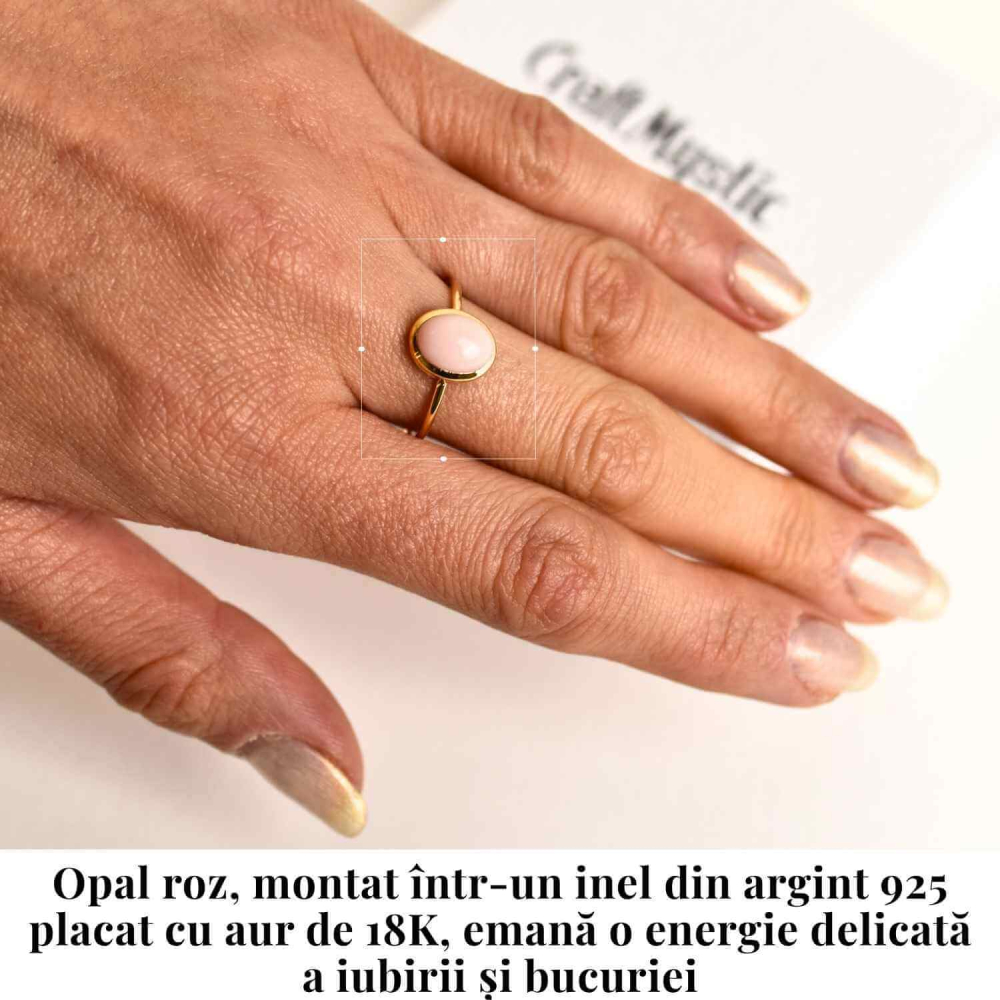 Inel Argint 925 placat cu Aur 18K cu Opal Roz Oval – Iubire, Vindecare si Blandete [2]
