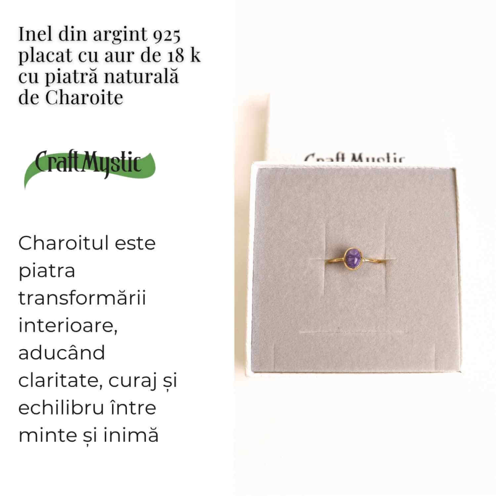 Inel Argint 925 placat cu Aur 18K cu Charoite Oval – Transformare si Claritate Spirituala [3]