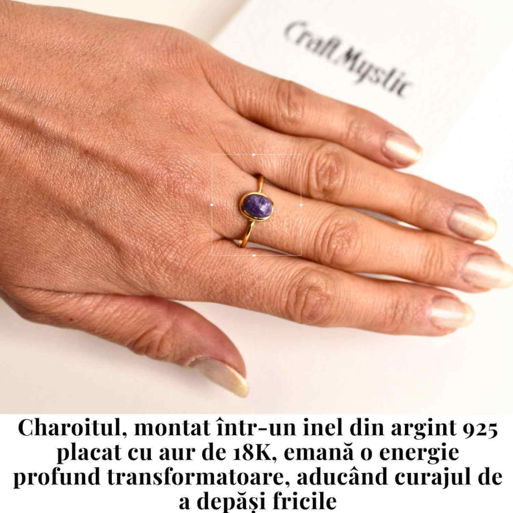 Inel Argint 925 placat cu Aur 18K cu Charoite Oval – Transformare si Claritate Spirituala [2]