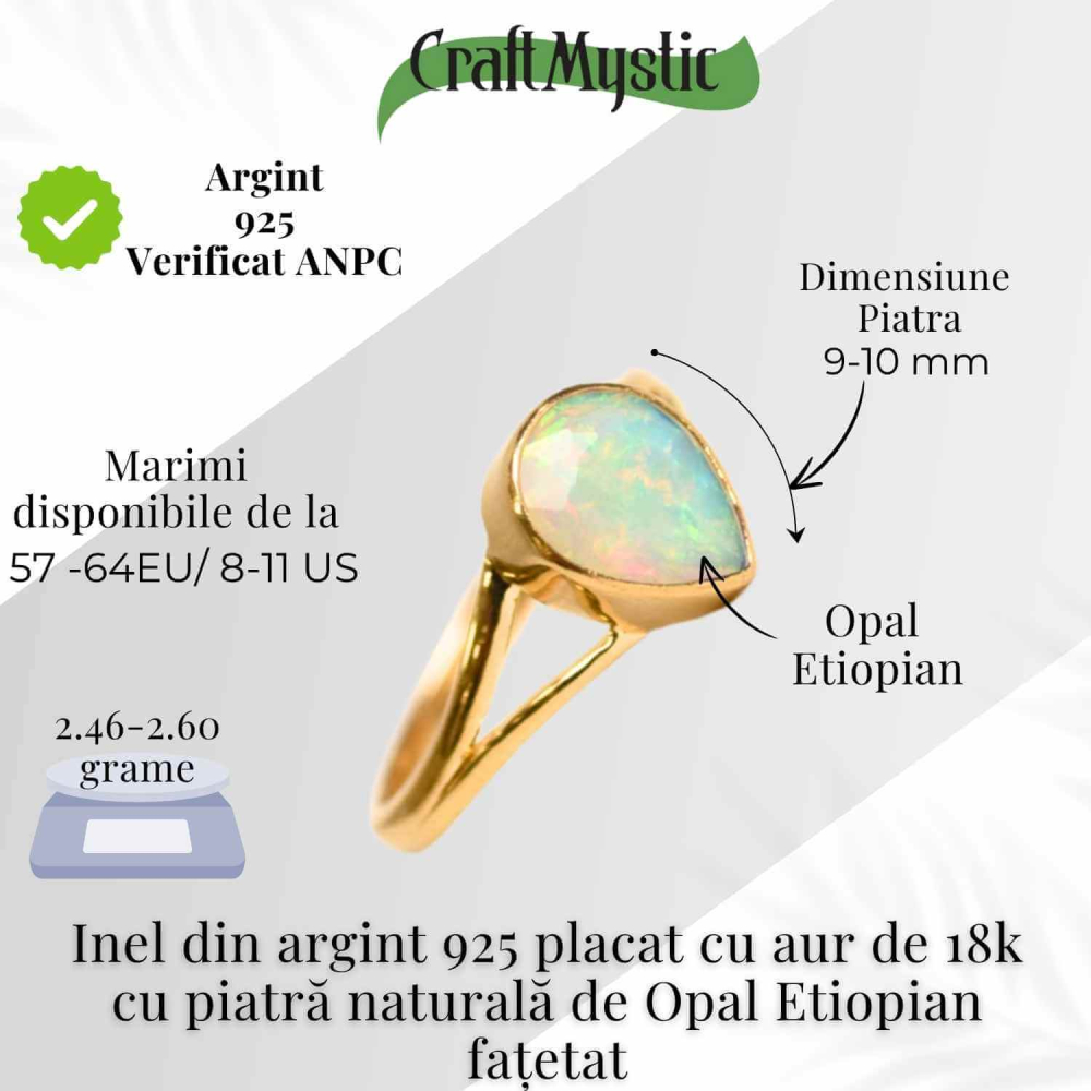 Inel Argint 925 placat cu Aur 18K cu Opal Etiopian Lacrima – Lumina Vindecarii Interioare [5]