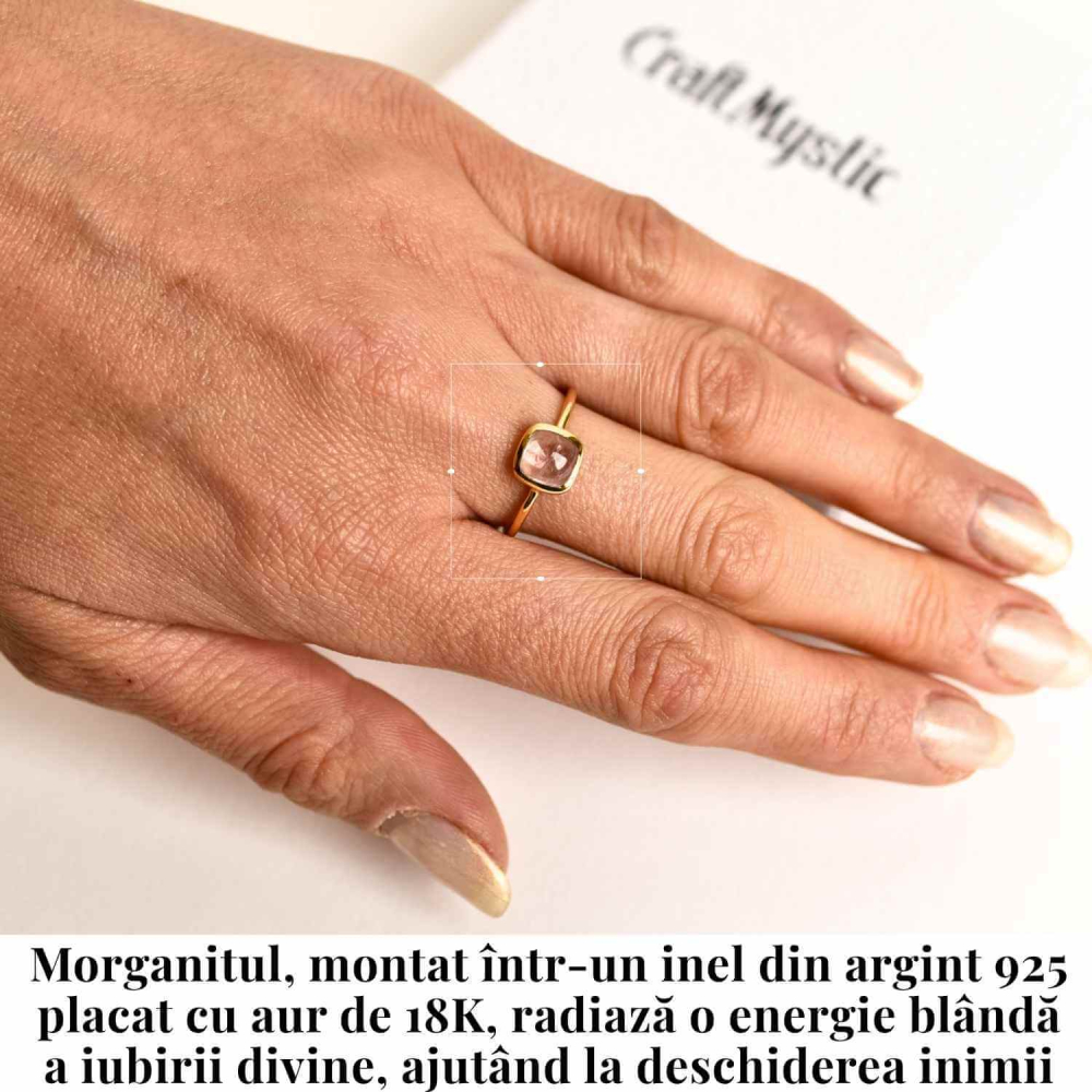 Inel Argint 925 placat cu Aur 18K cu Morganite Patrat – Iubire Divina si Echilibru Emotional [2]