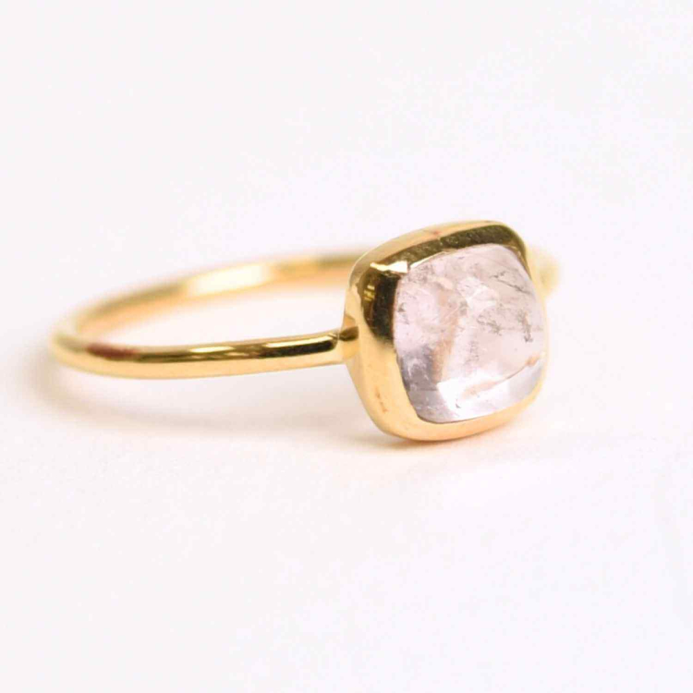 Inel Argint 925 placat cu Aur 18K cu Morganite Patrat ,   Iubire Divina si Echilibru Emotional