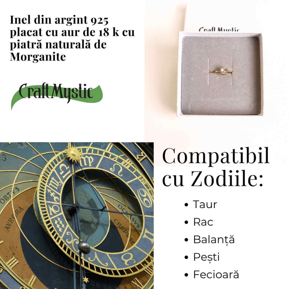 Inel Argint 925 placat cu Aur 18K cu Morganite Patrat – Iubire Divina si Echilibru Emotional [4]