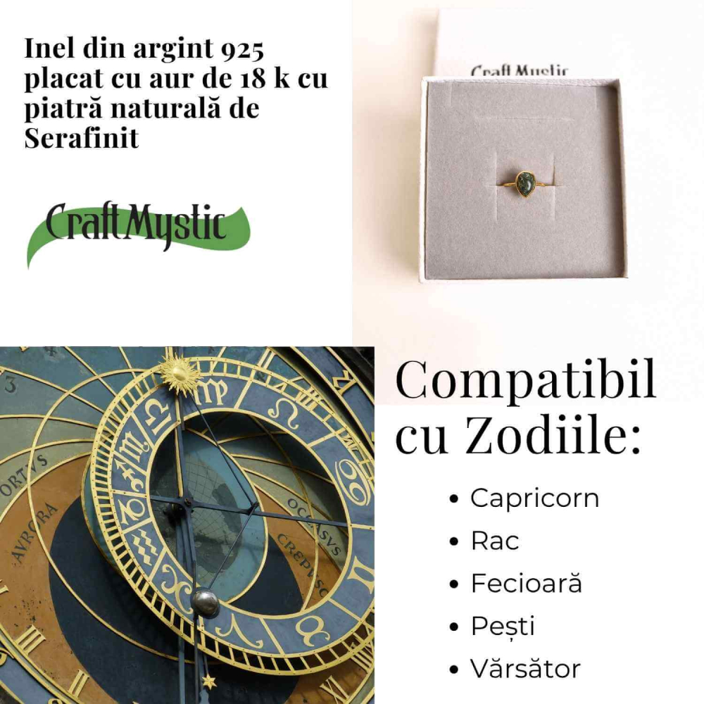Inel Argint 925 placat cu Aur 18K cu Serafinit Lacrima – Armonie Spirituala si Vindecare Interioara [4]
