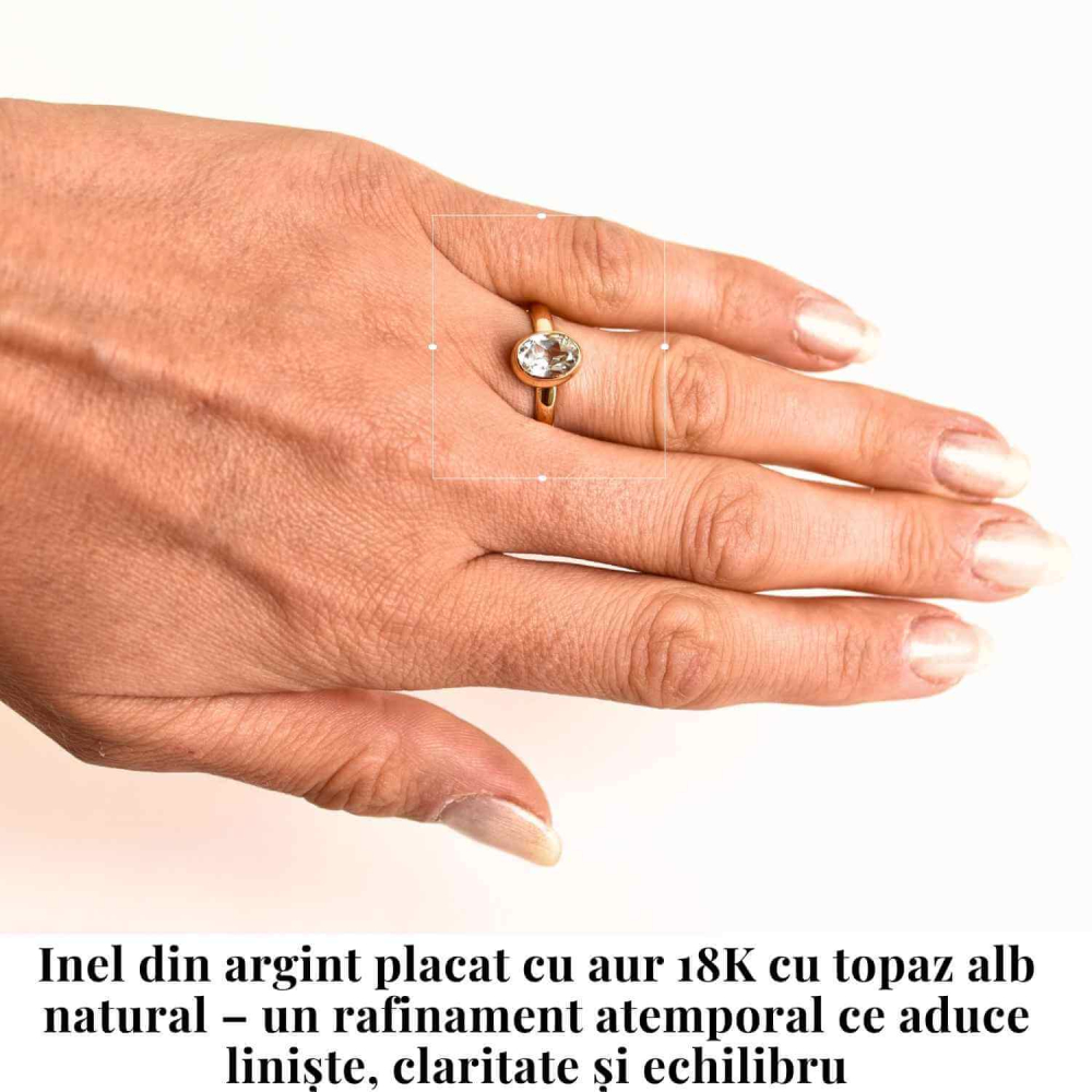Inel argint 925 placat aur 18K cu Topaz Alb rotund fatetat – Claritate si Armonie [2]