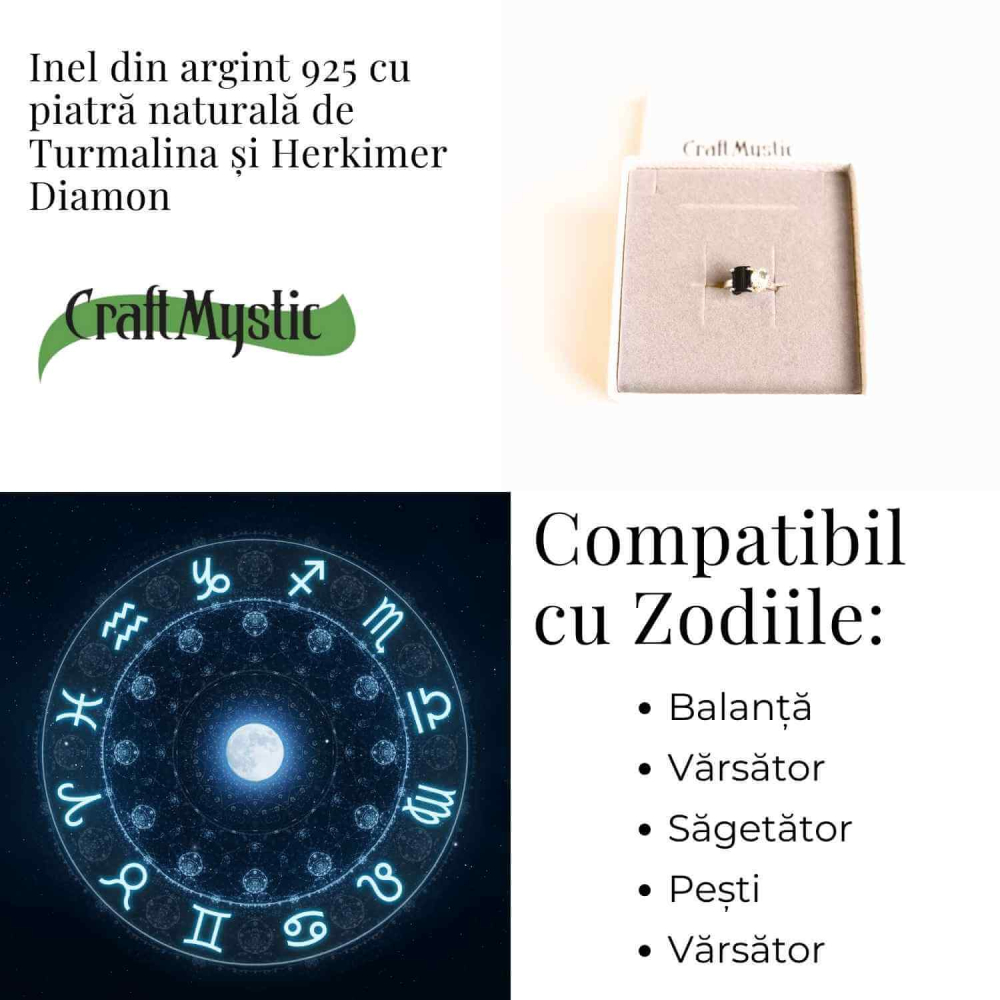 Inel argint 925 cu Turmalina si Herkimer Diamond – Protectie si Claritate Interioara [4]