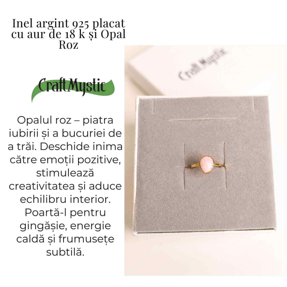 Inel argint 925 placat cu aur 18K si Opal Roz fatetat – Iubire, creativitate si echilibru [6]